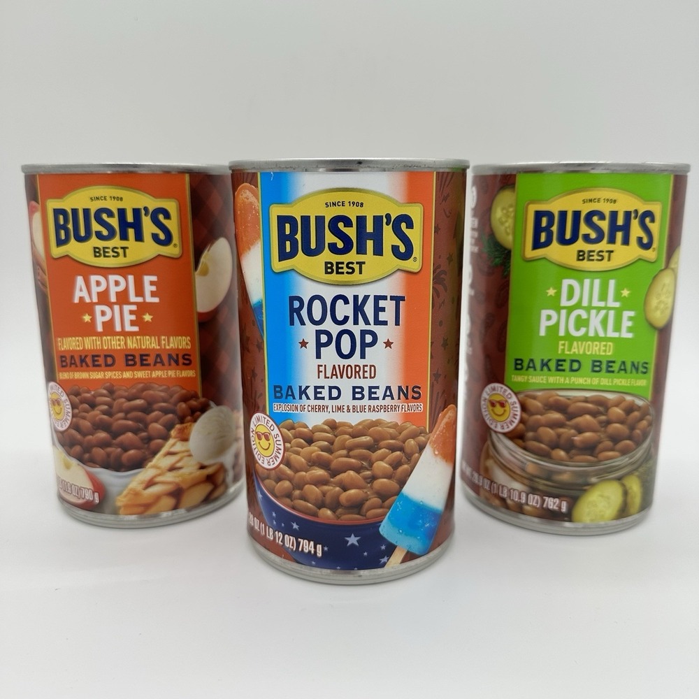Bush's Baked Beans Limited Edition 3 Cans  - Apple Pie Dill Pickle Rocket Pop